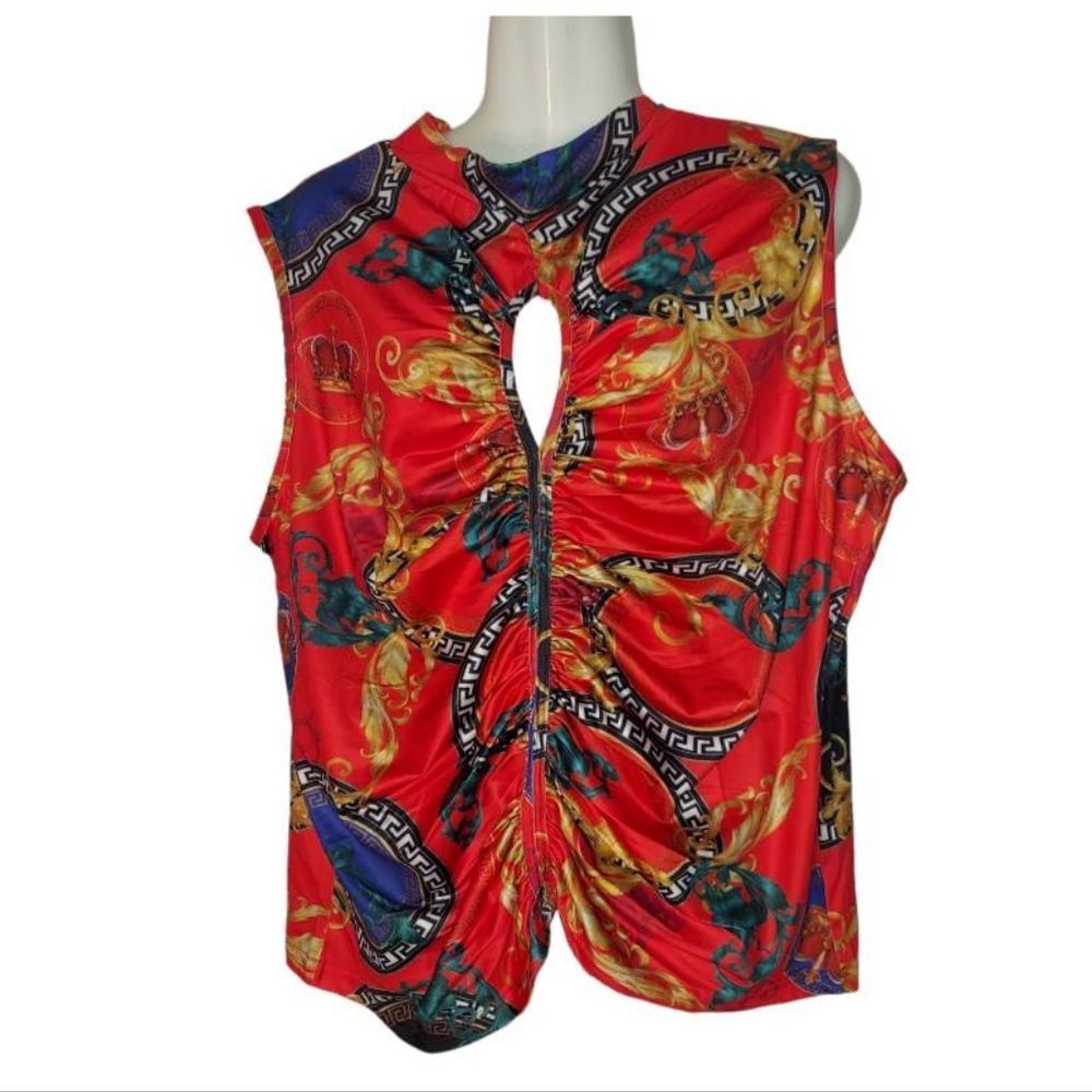 Red Sleeveless Front keyhole ruched Blouse